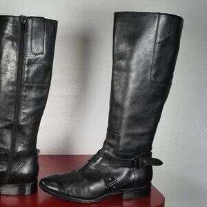 Women's Nine West Black Leather Knee High Low Heel Riding Fashion Boots 10